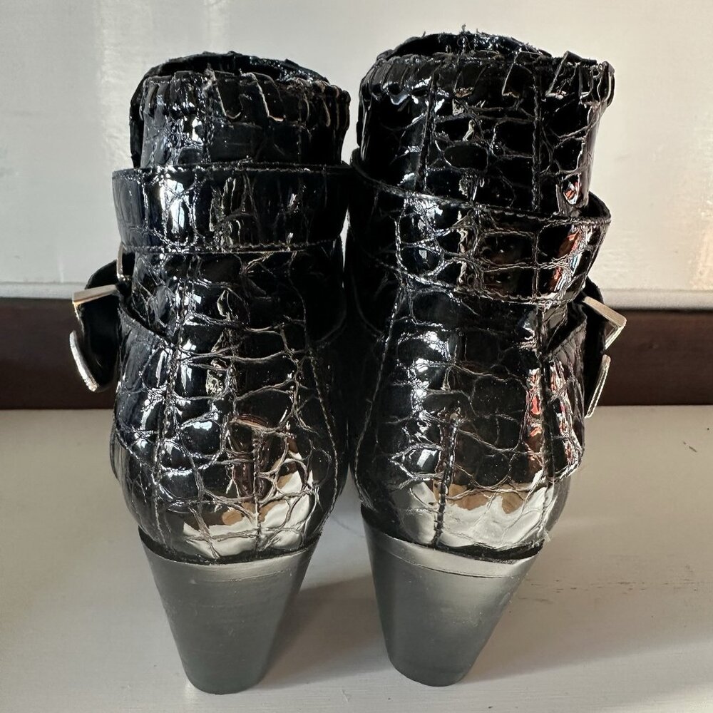 Vintage Dingo Ankle Boots 7.5 Black Leather Heeled Western Buckle Strap Retro - Picture 4 of 8
